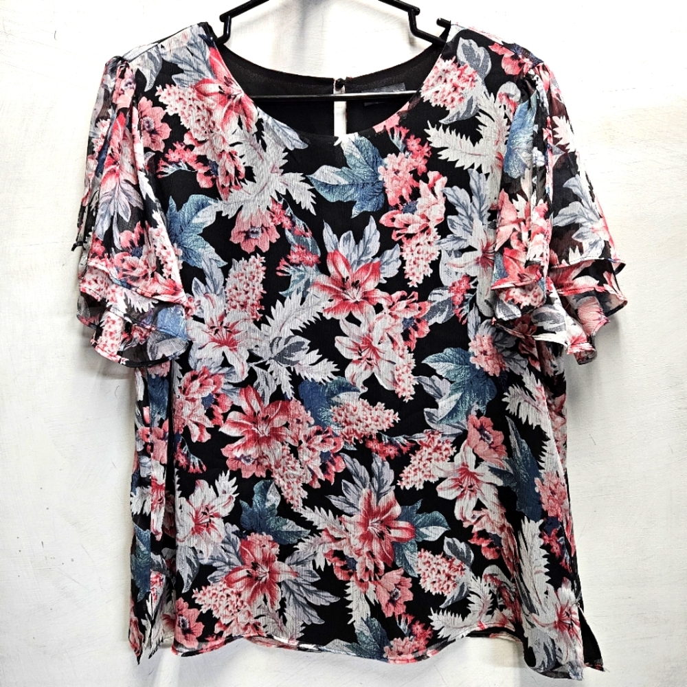 Vince Camuto romantic floral split sleeve top blouse shirt ~ womens small/medium